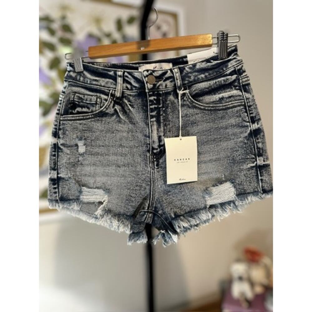 NWT KanCan Essentials High Rise Distressed Acid Wash Denim Shorts Black 5/26 - Picture 4 of 11